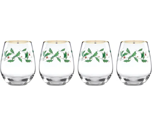 Lenox 888202 Holiday 4-Piece Stemless Wine Glasses Stemless Wine Glasses, Set of 4
