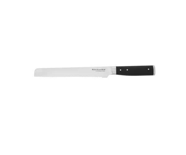 KitchenAid Gourmet Forged Triple Rivet Bread Knife with Custom-Fit Blade Cover, 5-inch, Sharp Kitchen Knife, High-Carbon Japanese Stainless Steel Blade, Black 8-Inch Bread Knife