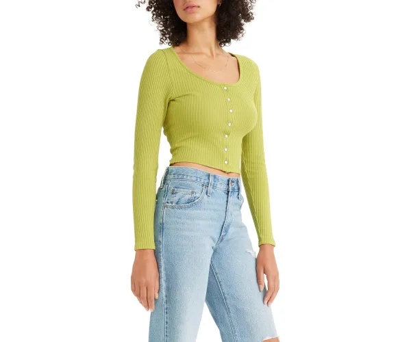 Levi's Women's Long Sleeve Britt Snap Front Top (Also Available in Plus) Large (New) Guacamole