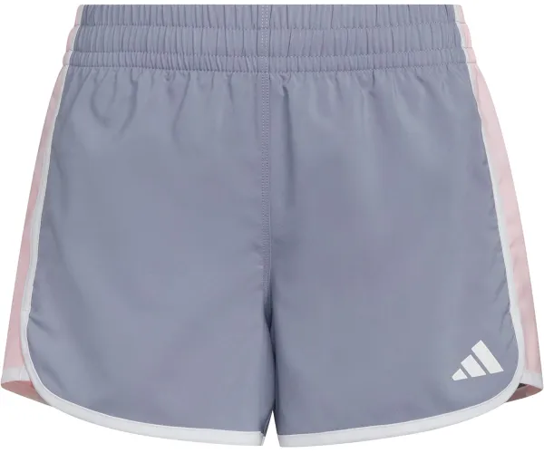 adidas Girls' Big Elastic Waistband Color Block Woven Pacer Shorts 7-8 Silver Violet