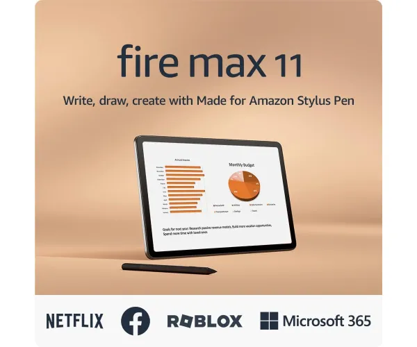 Amazon Fire Max 11 tablet and Stylus Pen bundle, handwrite notes or doodle ideas anywhere, 64 GB, Gray 64 GB With Lockscreen Ads Gray Stylus Bundle
